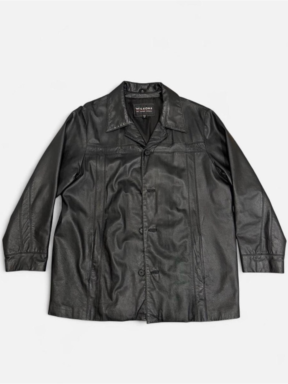 Wilson Black Leather Coat with Button Front
